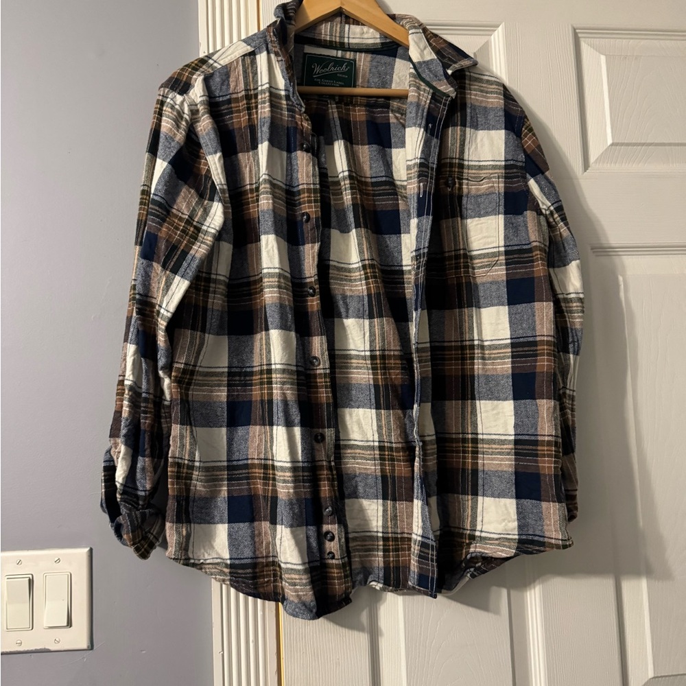 Lands' End Blue and Brown Plaid Shirt